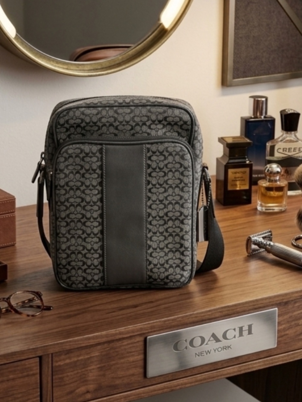 Vintage Y2K, 2004 Coach Men’s Gray Signature Crossbody Messenger